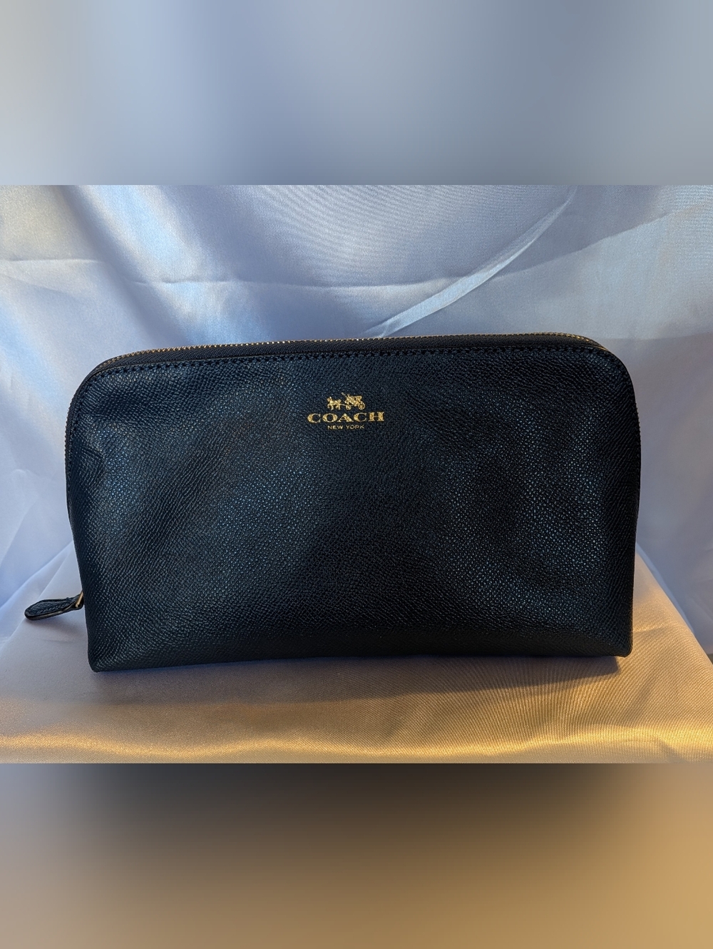 Coach Navy Leather Zip Pouch with Gold Logo NWOT